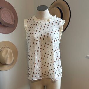 Current Air Cream and Brown Polka Dot Ruffle Sleeve Blouse